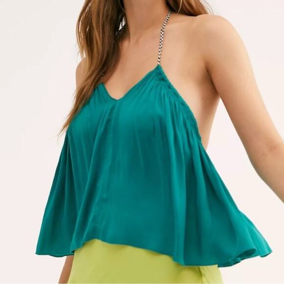 NWT Free People Teal Callie Tiered Rope Neck Halter Bodysuit,70s, 80s Size Small - Picture 3 of 6
